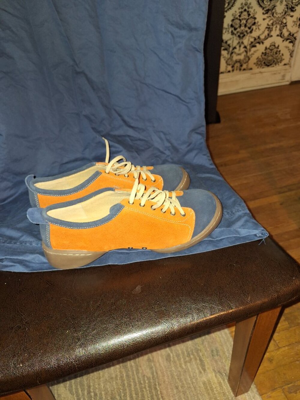 Rebels Two Tone Suede Comfort Sneakers Women’s Shoes Blue Orange Lace Up